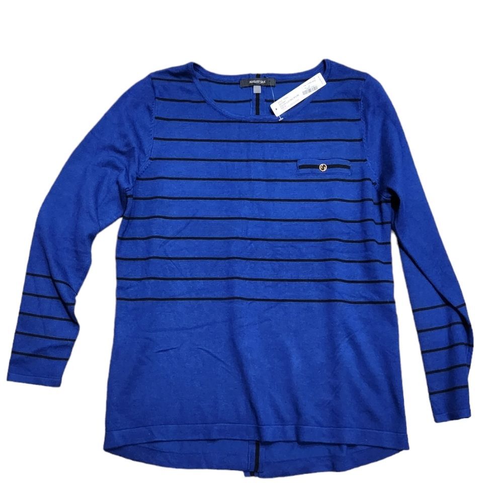 NWT August Silk Women's Royal Blue/Black Stripe Knit Top Long Sleeve M
